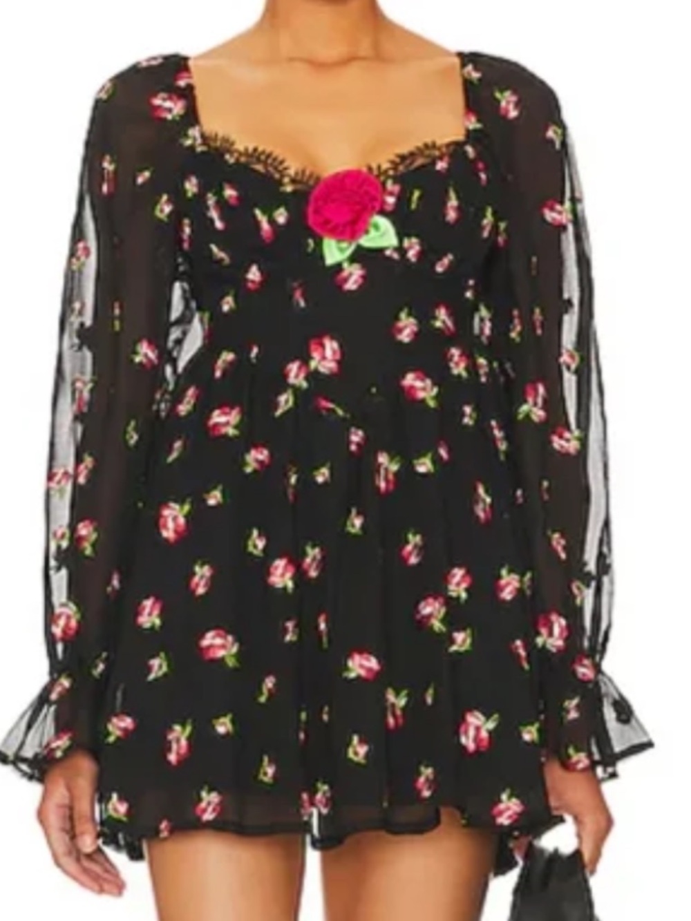 For Love & Lemons Black Satin Label Detail